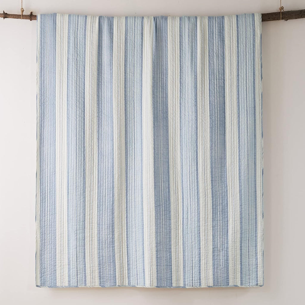 Levtex Home - Ipanema Quilt Set - Full/Queen Quilt + Two Standard Pillow Shams - Coastal - Blue, Taupe and Cream - Quilt Size (88x92in.) and Pillow Sham Size (26x20in.) - Reversible - Cotton Fabric