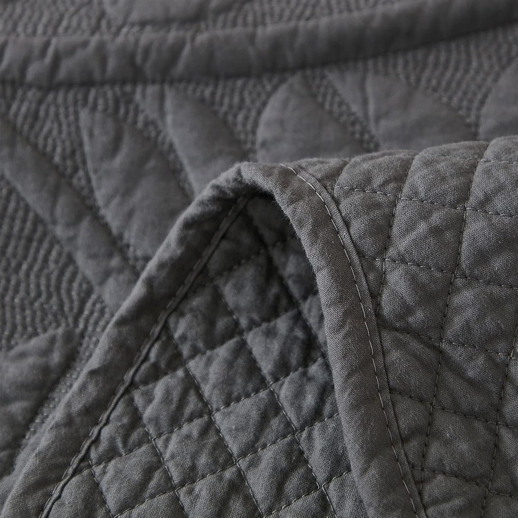 MarCielo 3-Piece 100% Cotton Oversized Bedspread Lightweight Quilt Coverlet Embroidery Farmhouse Bedding Set T0 (Dark Grey, Oversized King (118'x106'))