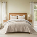 EVERGRACE 100% Cotton Paisley Quilt Set, Oversized King 3 Piece Set – Prewashed Lightweight Bedspread with 2 Shams, Soft & Breathable Matelasse-Style Quilted Coverlet, Flax Beige