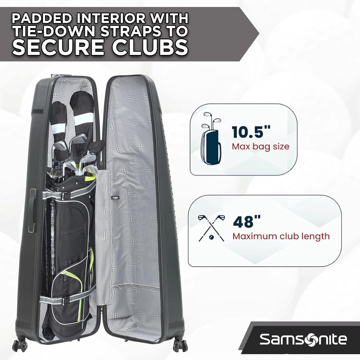 Samsonite Tour Pro Golf Travel Bags for Airlines, Hard Shell Golf Travel Case with Durable ABS, 360° Multi-Directional Shark Wheels, Lightweight Golf Club Travel Bag