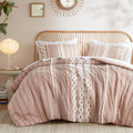 INK+IVY Comforter for Queen Size Bed, Chenille Tufted, Breathable Cotton Comforter Set Queen, All Season Modern Boho Comforter with Farmhouse Bedding Flare, 2 Matching Shams, Queen Blush 3 Piece