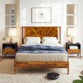Bme Ethan Queen Bed Frame with Diamond Headboard, Mid Modern, Solid Acacia Wood, No Box Spring Needed, Fits All Mattresses, Rustic Caramel