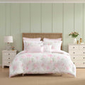 Laura Ashley - Twin Bonus Comforter Set, Reversible Bedding with a Naturally Soft Feel, 5 Piece Bed Set with Matching Pillowcases, Euro Shams, & Throw Pillow Covers (Serenity Roses/Mattie Stripe Pink)