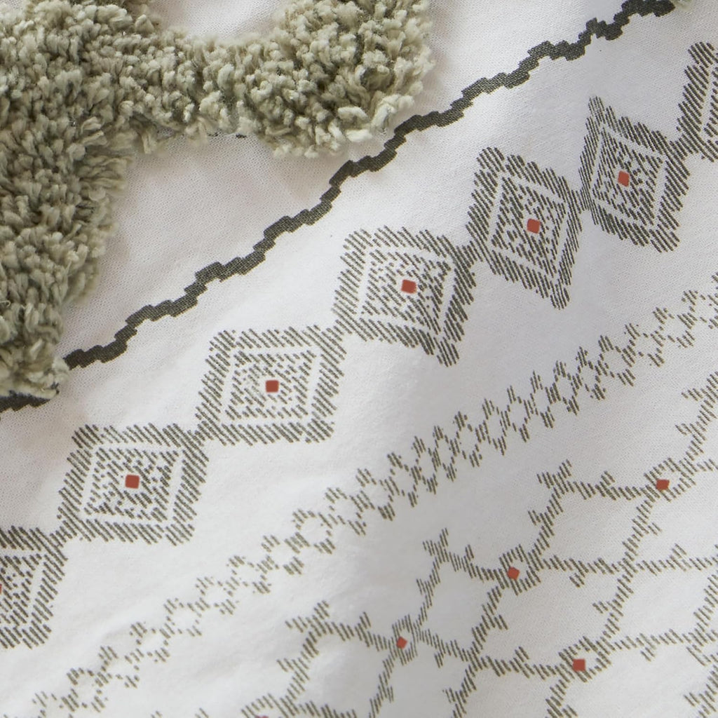 Ink+Ivy King Comforter Set, Boho Comforters, Breathable Cotton Bed Set, All Season Modern Chenille Tufted Comforter with Farmhouse Bedding Flare, Gifts for Woman, Sage/Ivory 3 Piece