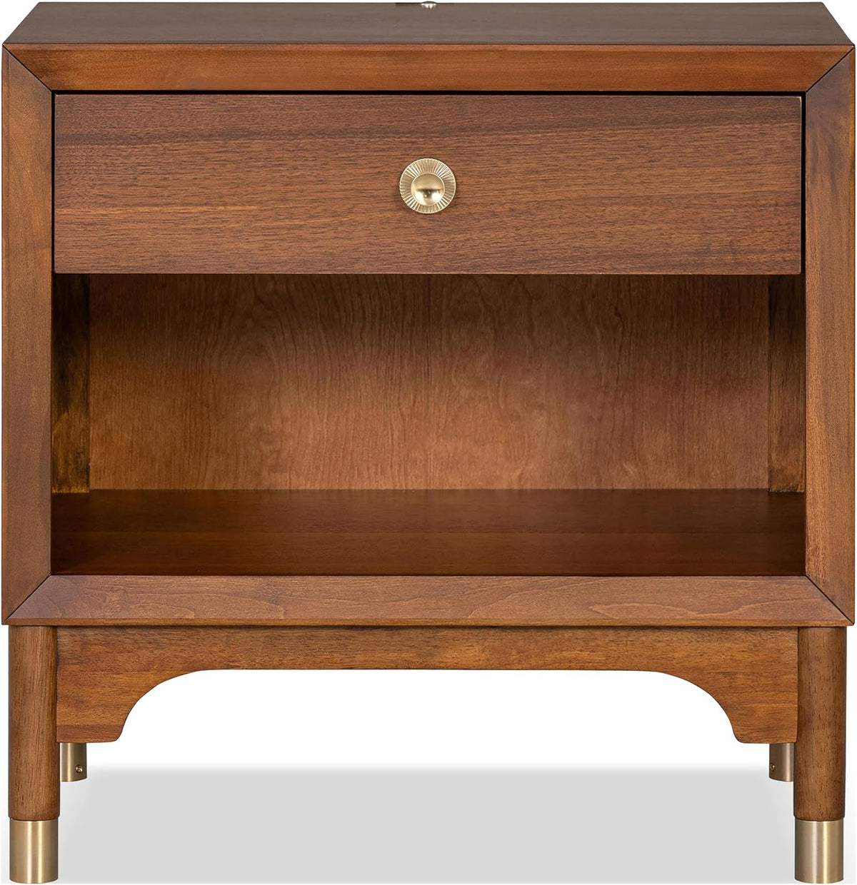 Furniture of America Forma Modern Solid Wood 4-Piece Bedroom Set with Storage Bed with LED Lights, Ball-Bearing Glide on Nightstand and Dresser with Mirror, No Box Spring Needed, King, Walnut