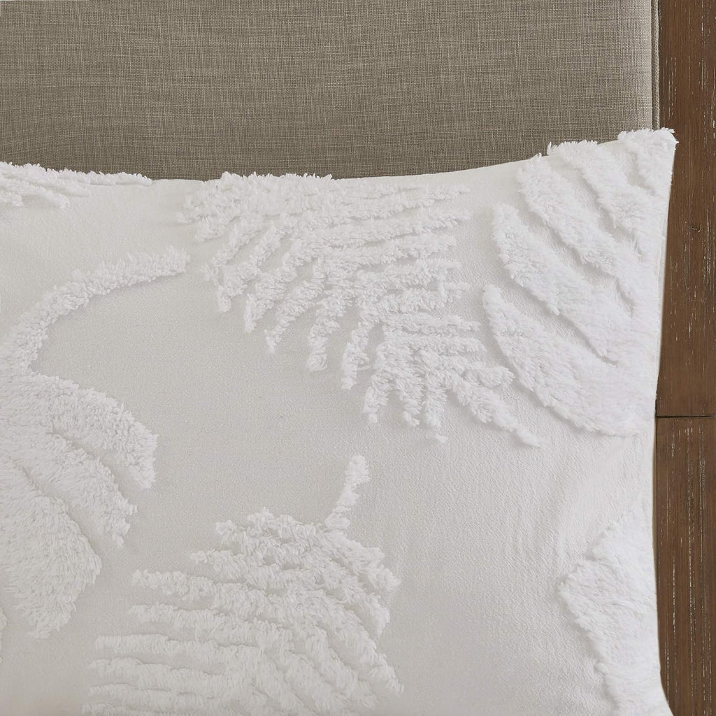 Madison Park Tufted Chenille Cotton Comforter All Season Bedding Set, Matching Shams, Full/Queen(90'x90'), Bahari, Coastal Palm Leaf Off White (MP10-6221)
