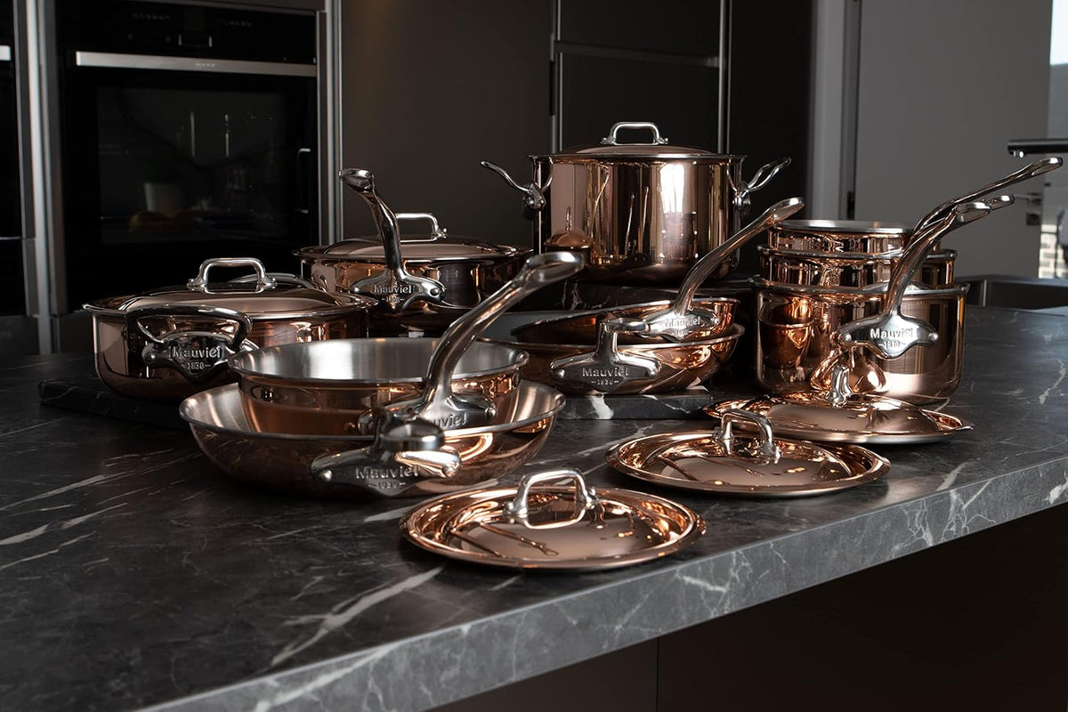 Mauviel M'6S 6-Ply Polished Copper & Stainless Steel Chef Pan With Lid, And Cast Stainless Steel Handle, 3.4-qt, Made In France