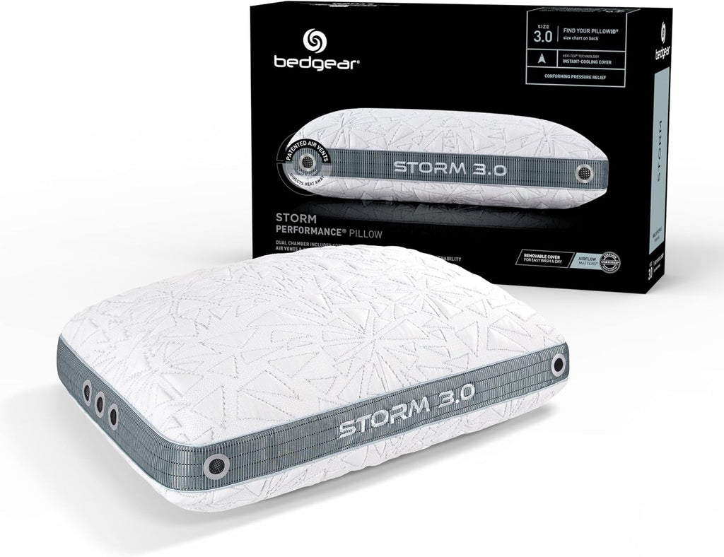 Bedgear Storm Performance Pillow, 3.0 Cooling Pillow for Side Sleepers, Medium Firm Support, Ver-Tex Cooling Cover, Air-X Mesh, Washable