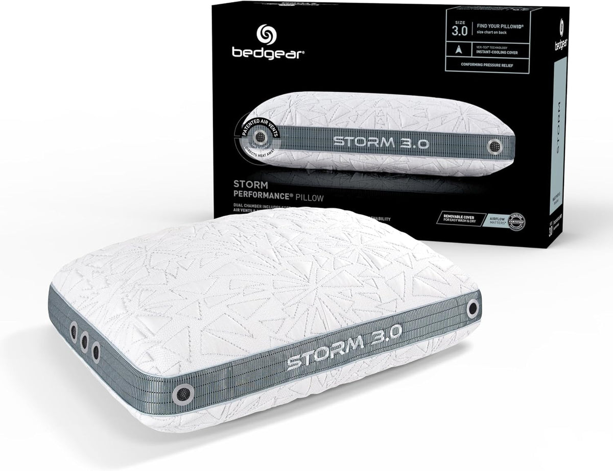 Bedgear Storm Performance Pillow, 3.0 Cooling Pillow for Side Sleepers, Medium Firm Support, Ver-Tex Cooling Cover, Air-X Mesh, Washable