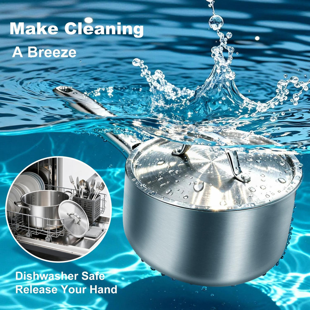 Saucepan Set with Lids,3-Ply Stainless Steel 2QT and 3QT Cooking Pot,Professional Grade Cookware,Induction Compatible