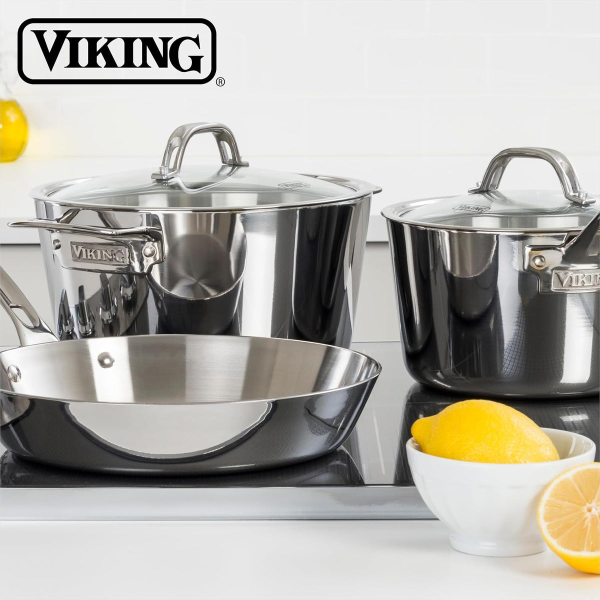 Viking Contemporary 3-Ply Stainless Steel Stock Pot, 3.4 Quart Soup Cooking Pot with Lid