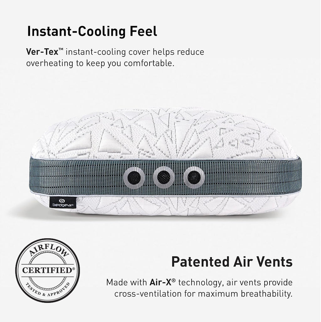 Bedgear Storm Cuddle Curve Performance Pillow, 1.0 Cooling Pillow for Side Sleepers, Medium Firm Support, Ver-Tex Cooling Cover, Air-X Mesh, Washable