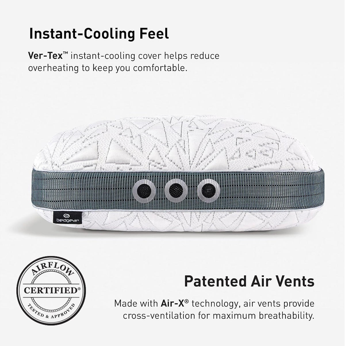 Bedgear Storm Cuddle Curve Performance Pillow, 1.0 Cooling Pillow for Side Sleepers, Medium Firm Support, Ver-Tex Cooling Cover, Air-X Mesh, Washable