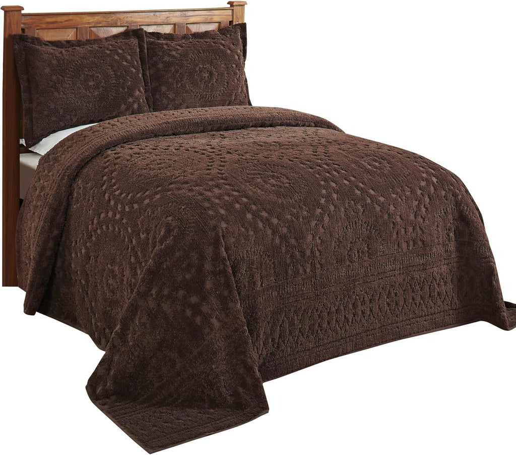Better Trends 1 Piece Chenille Bedspread King Size 100% Cotton Chenille Bedding Lightweight Medallion Pattern Bedroom Decor Rio Collection