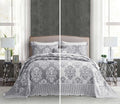 HZ & HY Oversized Queen Bedspread, Jacquard Matelasse Damask Pattern Design, Lightweight, Reversible, 5 Piece, 100% Microfiber, Queen, Grey