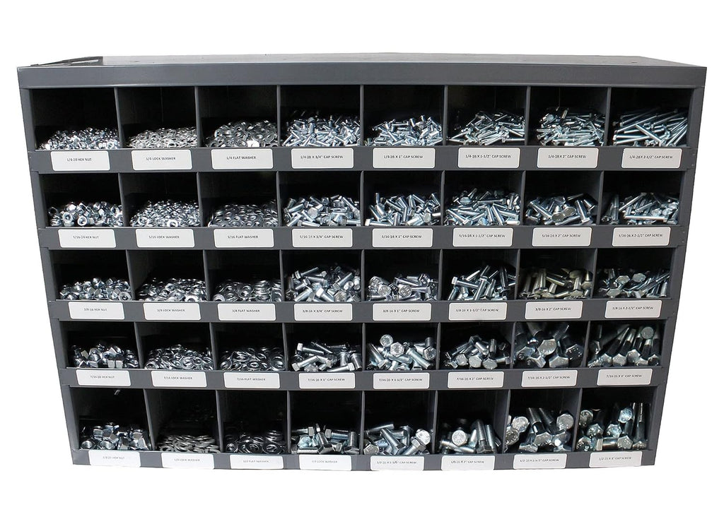 M&M Fasteners 3,765-Piece Grade 5 Coarse Thread Hex Bolt & Nut Assortment Kit with Steel Bin