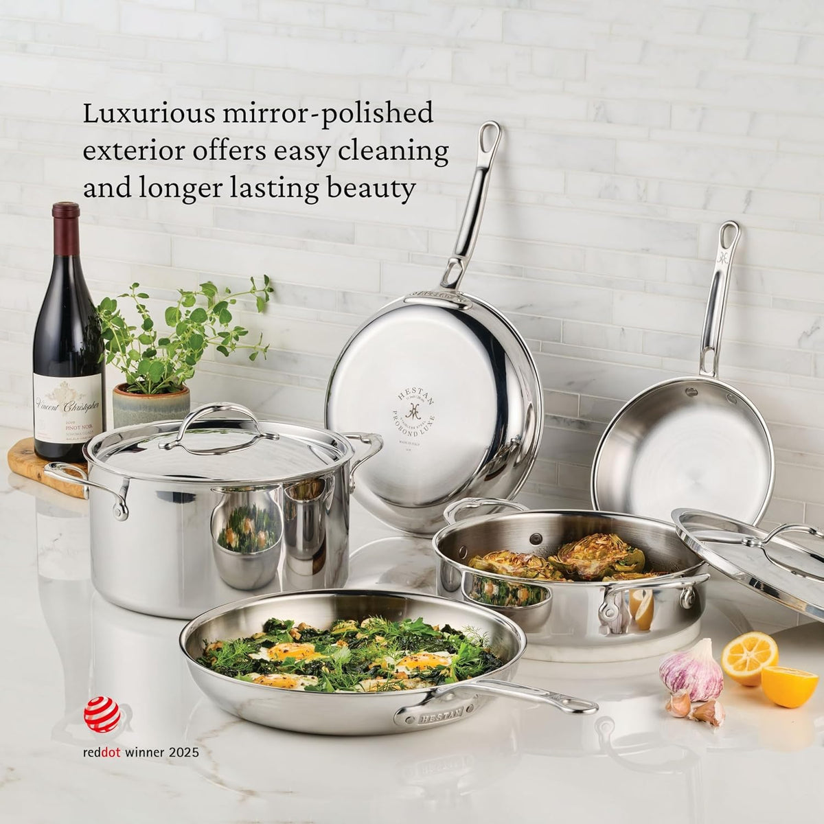 Hestan ProBond Luxe 9-Quart Polished Professional Clad Stainless Steel Rondeau with Lid
