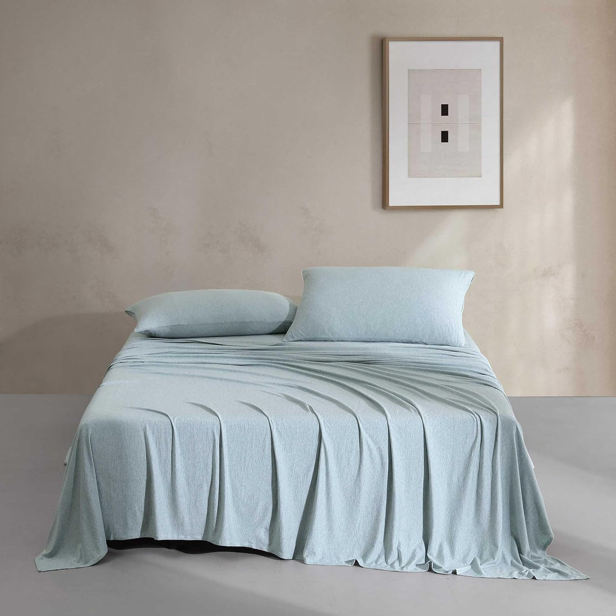 Calvin Klein - Queen Size Sheets Set, Naturally Soft Cotton-Blend Melange Jersey Bedding - Bed Sheets with Matching Pillowcases & Fitted Sheet (Modern Cotton Aqua)