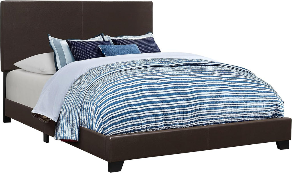 Coaster Home Furnishings Dorian Transitional 4-Piece Bedroom Set Leatherette Upholstered Eastern King Size Panel Bed Frame 46-inch Headboard Dark Cocoa 300762KE-S4