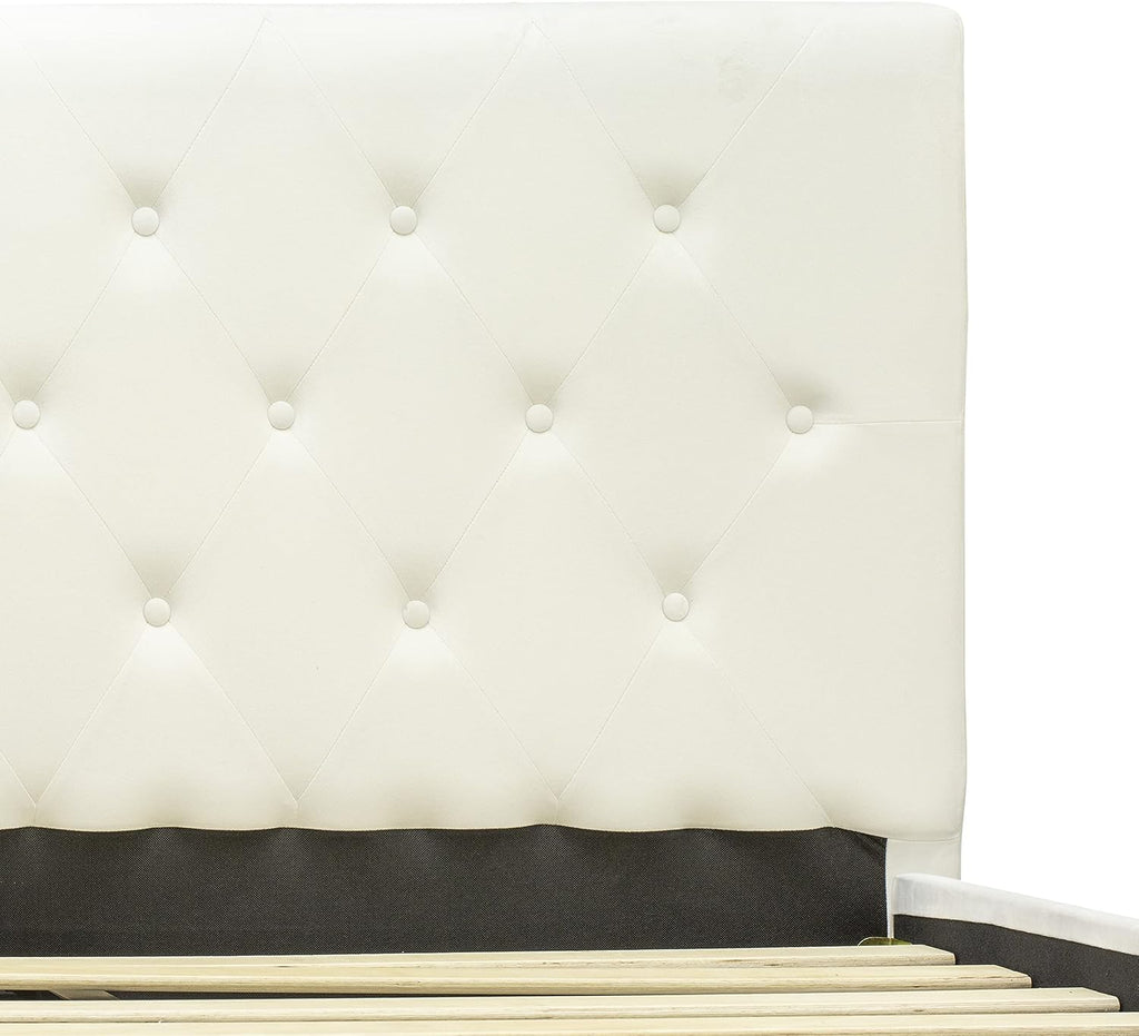 East West Furniture NL19K-1HI14 2 Piece Bedroom Set - King Size Button Tufted Bed - Linen white Velvet Fabric Upholstered Headboard and an Urban Gray Finish Nightstand