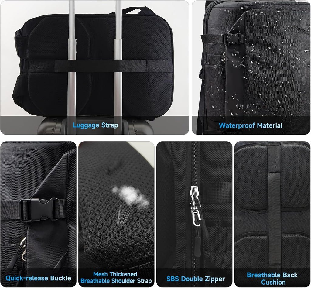 Vacuum Backpack Travel with Pump, 60L Waterproof Carry On Backpack With Detachable Vacuum Bags, Casual Daypack Laptop Backpack For Men Women Fits 17.3' Laptop for Business & Travel Commuting