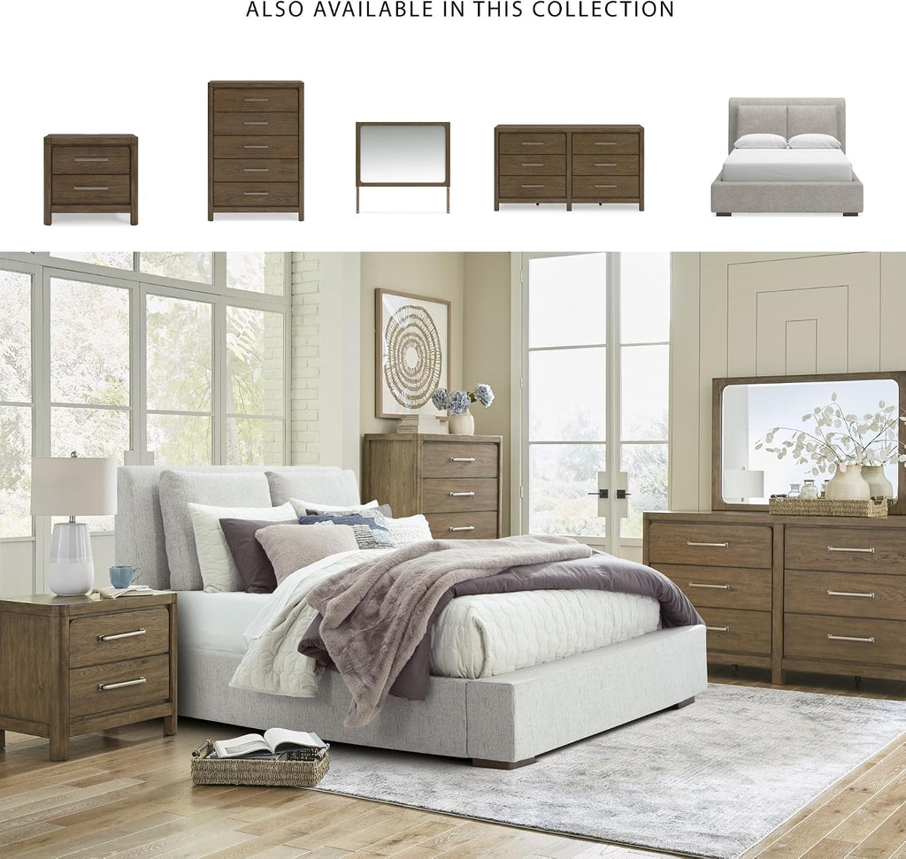 Signature Design by Ashley Cabalynn Casual Queen Upholstered Bed, Foundation or Box Spring Needed, Beige