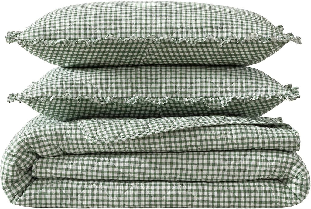 Laura Ashley - Full/Queen Quilt Set, Pre-Washed Cotton Bedding with Matching Sham, Lightweight for Year Round Use, Oeko-Tex Certified (Gracies Gingham Green)