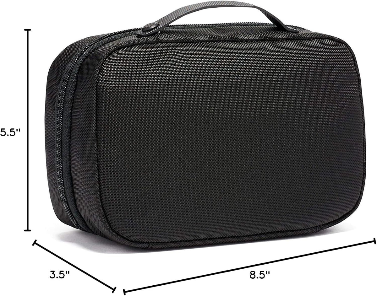 TUMI Alpha Split Travel Kit - Compact Toiletry Bag for Men & Women - Features Removable Leather Handle & 3 Zip Pockets - Black