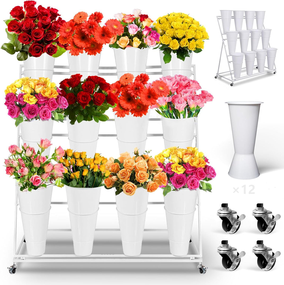Flower Display Stand with 12 Buckets