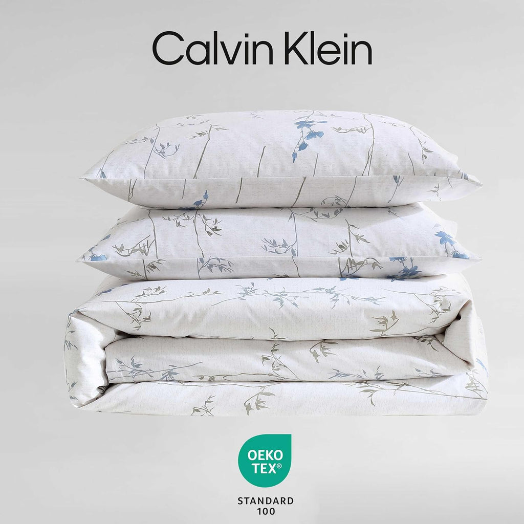Calvin Klein - King Comforter Set, Cotton Floral Bedding with a Naturally Soft Feel, 3 Piece Bed Set with Matching Pillowcases (Wildflower Beige)