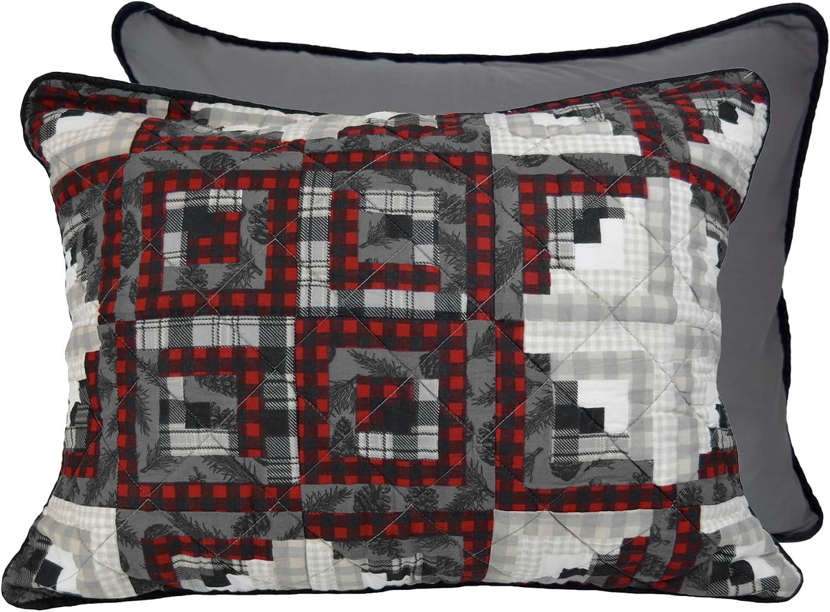 Donna Sharp Log Cabin Star Cotton Quilted Bedding Set -2-Piece Twin Size Quilt Set - Includes 1 Quilt and 1 Standard Pillow Sham - Machine Washable - Traditional Design