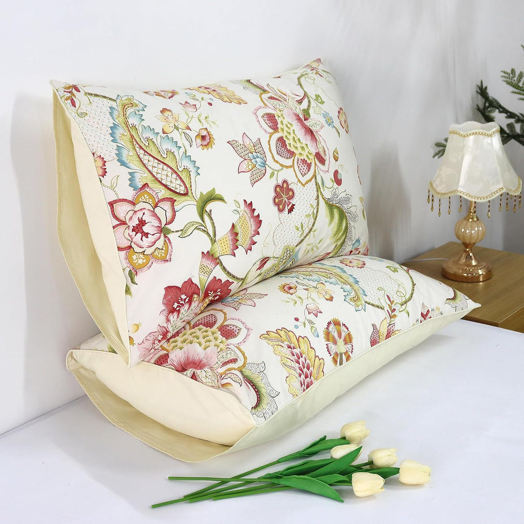 Helthep Vintage Cal King Size 3Pcs Duvet Cover Set Luxury Damask Floral Tropical Exquisite Artistic Girls Bedding Set 1 Duvet Cover + 2 Pillowcases Farmhouse Boho Flower 100% Egyptian Cotton Red