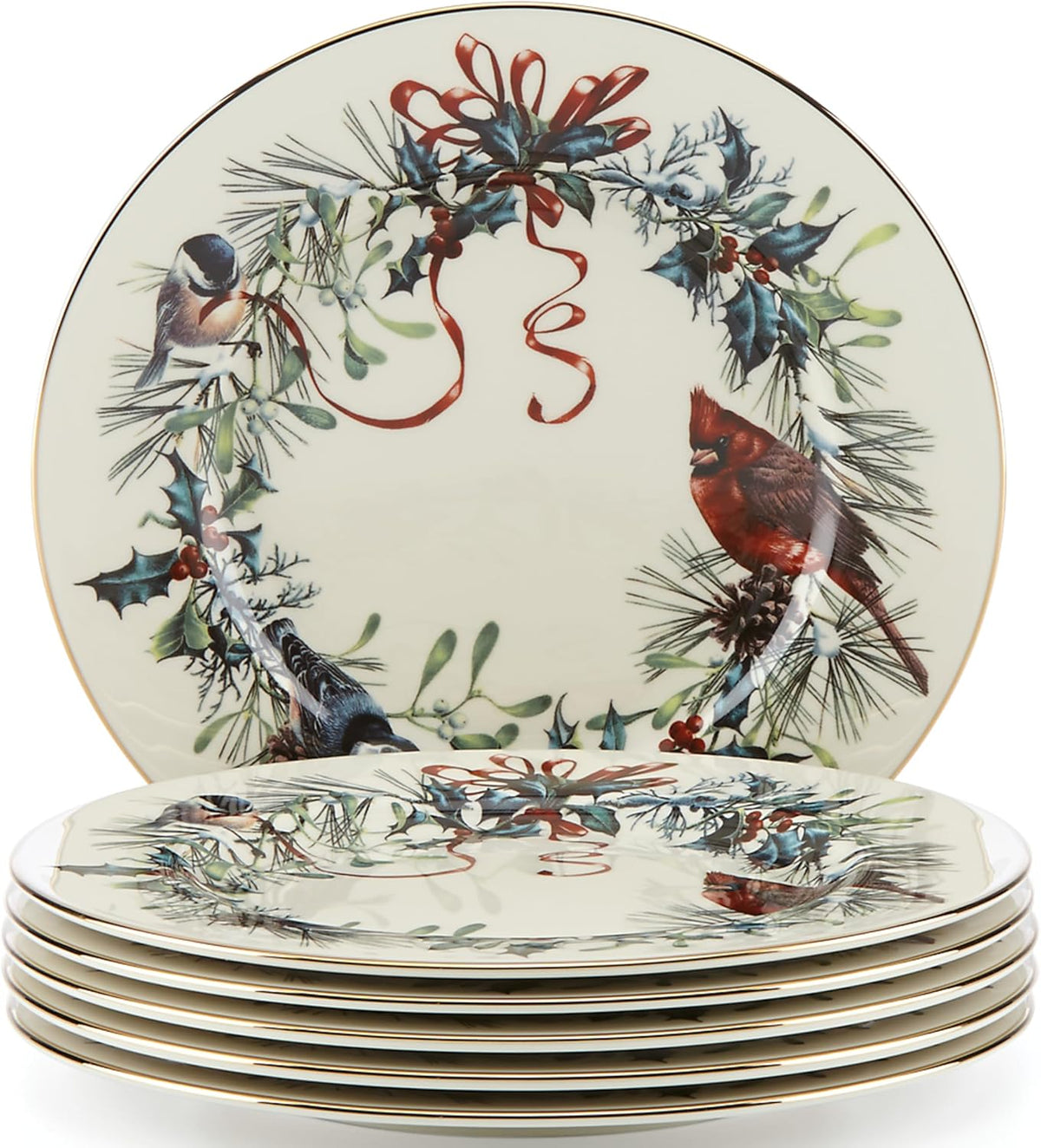 Lenox 835220 Winter Greetings 6-Piece Salad Plates, Christmas Dinnerware Set, Holiday Hosting