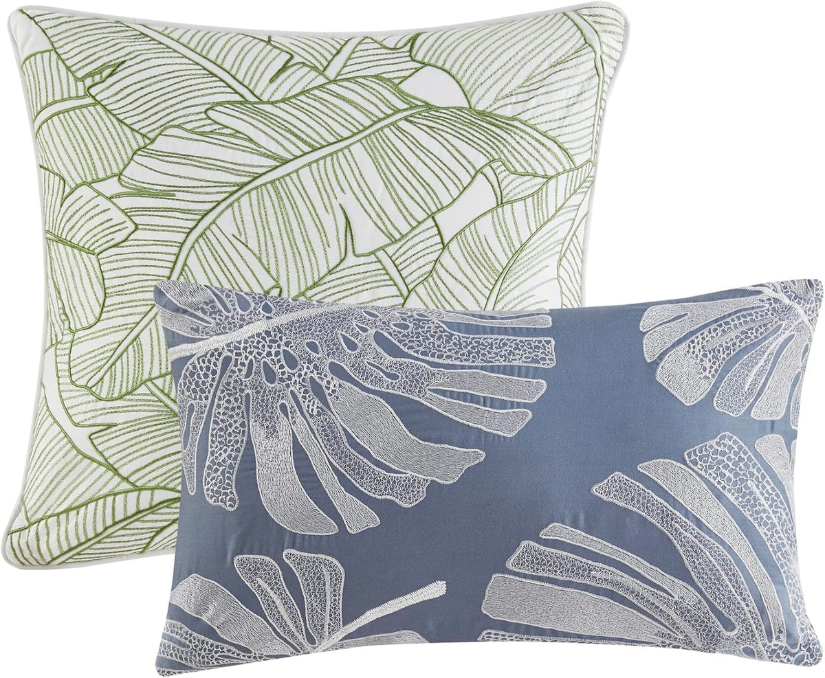 Harbor House Cozy Cotton Comforter Set - Coastal, All Season Down Alternative Casual Bedding with Matching Shams, Decorative Pillows, Lorelai, Monstera Leaf Green King(110'x96') 6 Piece