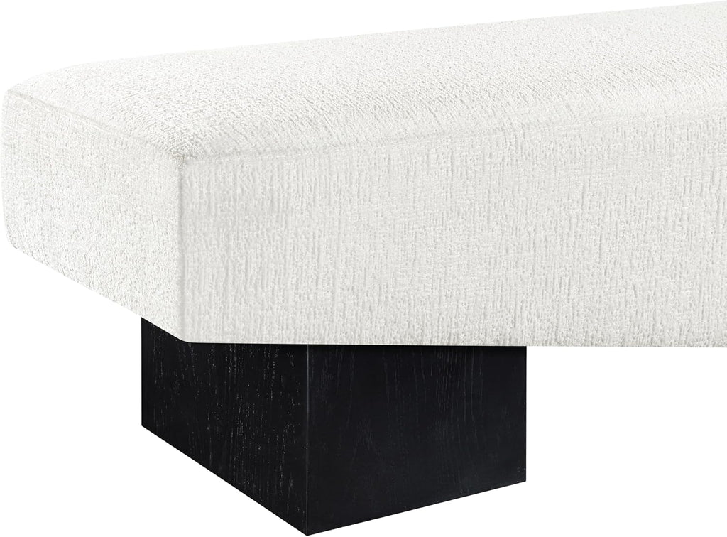 Meridian Furniture 22058Cream Alora Collection Art Deco Bench with Soft Cream Polyester Fabric, Black Finish Solid Wood Frame, 60.5' W x 18' D x 18' H, Cream