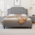 King Size Upholstered Platform Bed Frame with Ruched and Button Tufted Headboard, Tufted Velvet Upholstered Platform Bed with Wood Slat Support for Kids Teens Adult Bedroom (Gray-60v)