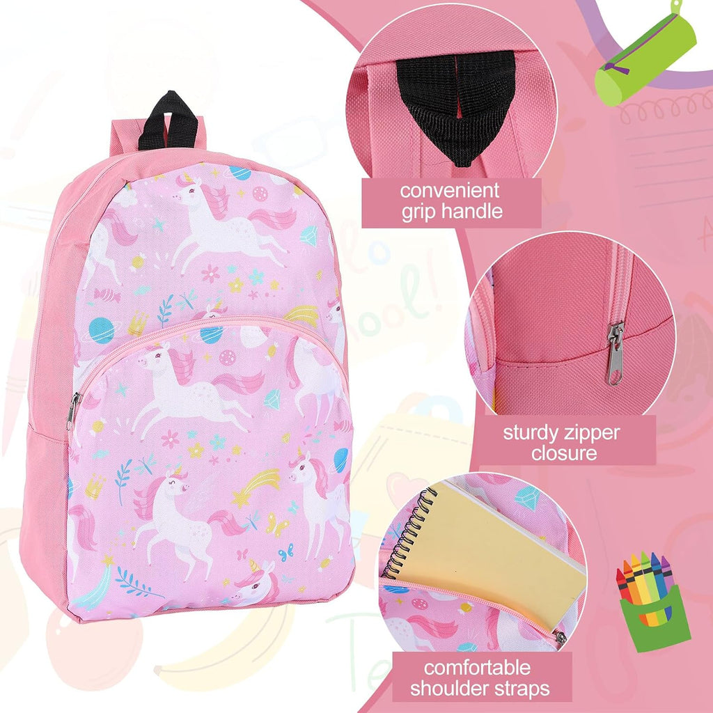 24 Pack School Backpack Bulk 15'', Assorted Printed Bookbags for Boys Girls, Homeless Donations Supplies