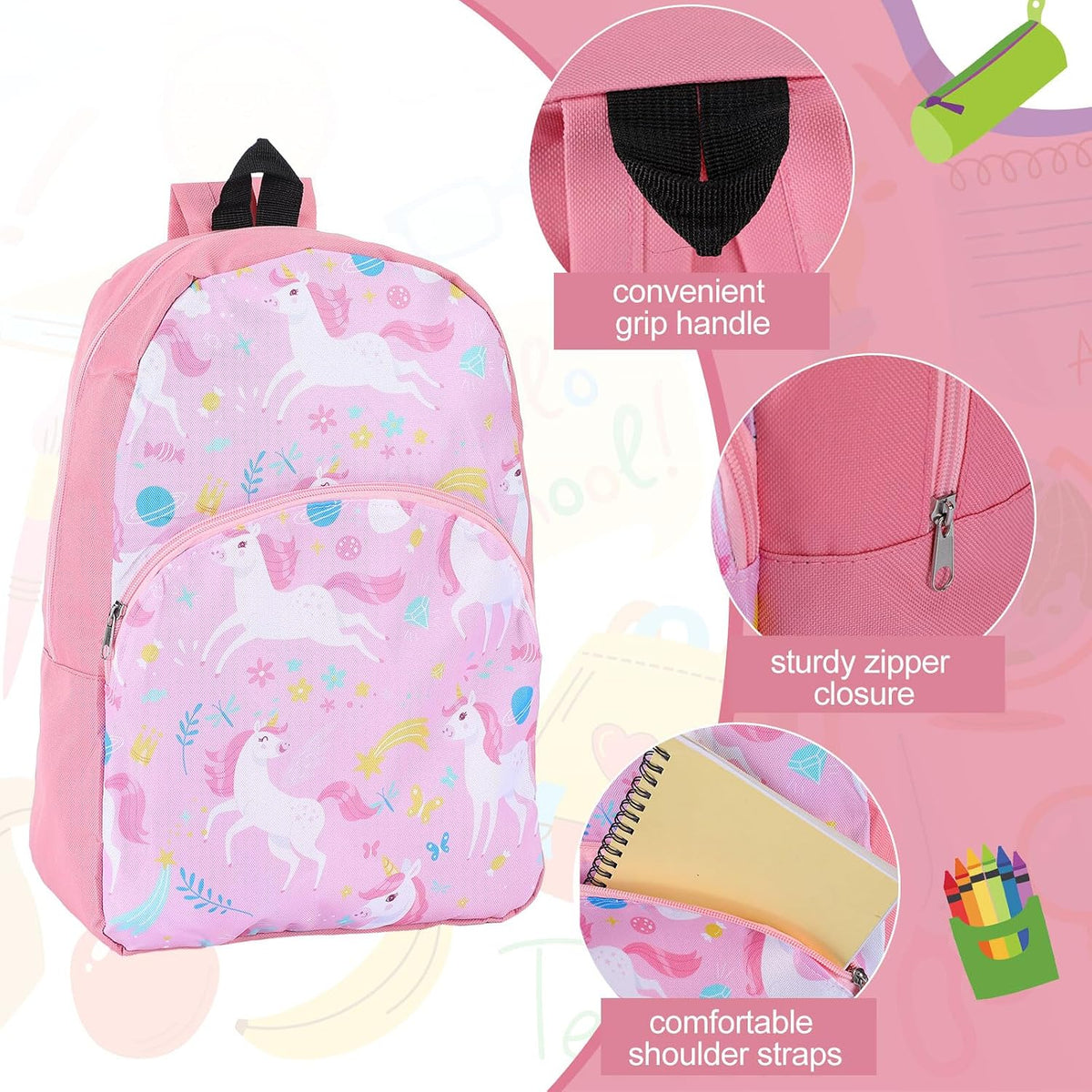 24 Pack School Backpack Bulk 15'', Assorted Printed Bookbags for Boys Girls, Homeless Donations Supplies