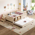 Bellemave Full Bed with Trundle and Stairs, Full Size Platform Bed Frame with Fence and Bookshelf, Easy Assemble Beds for Kids, Girls, Boys, Beige