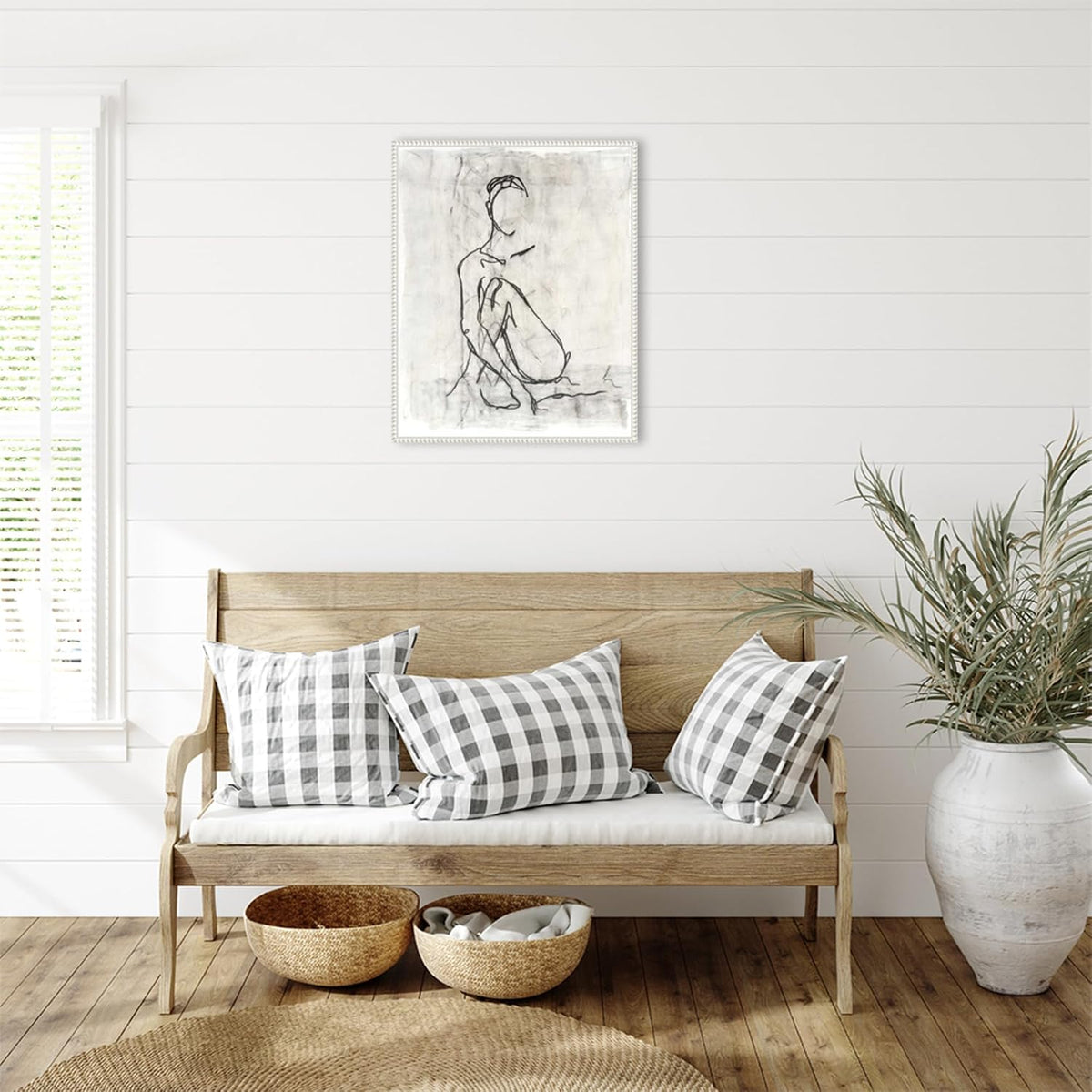 Amanti Art Framed Canvas Wall Art 28x23 Embellished Nude Contour Sketch II by Ethan Harper, Framed Wall Art Canvas, Abstract Artwork, Traditional Decor, Medium Poster Painting for Living Room,