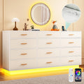 chartustriable White 12 Drawers Dresser w/Power Outlet,60000-Colors Lights for Kids Bedroom,Modern 63In Long Dresser for Closet,Wooden Tall Dressers w/Large Storage for Entryway,Hallway