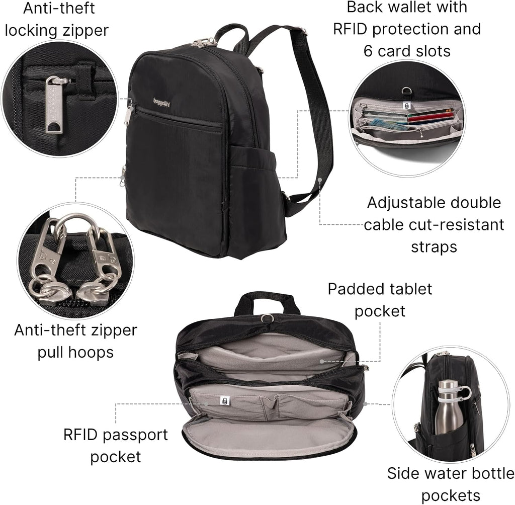 Securtex Anti-Theft Getaway Backpack - 9.4'x13'x5' Travel Safe Bag w/Locking Zippers, Slash-Resistant, RFID
