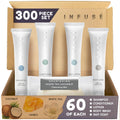Infuse Pure White Tea and Coconut Hotel Soaps and Toiletries Bulk Set | 1-Shoppe All-In-Kit for Airbnb | 1oz Shampoo & Conditioner, Body Wash, Lotion & 1.25oz Bar Soap | Travel Size 300 Pieces