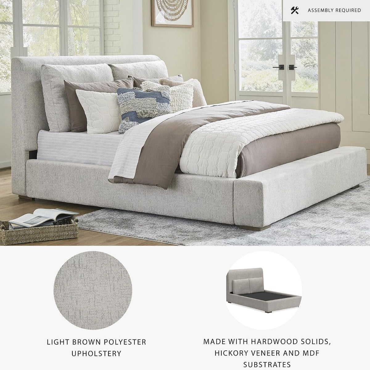 Signature Design by Ashley Cabalynn Casual Queen Upholstered Bed, Foundation or Box Spring Needed, Beige