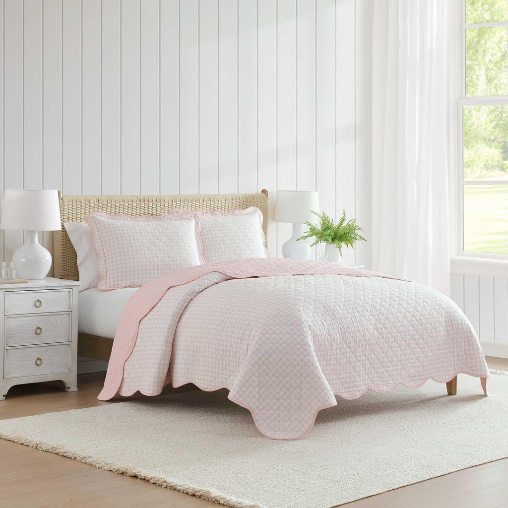 Martha Stewart - King Quilt Set, 100% Soft & Breathable Bedding with a Lightweight Feel for Year Round Comfort, 3 Piece Bed Set with Matching Pillowcases (Olivia Gingham Pink)