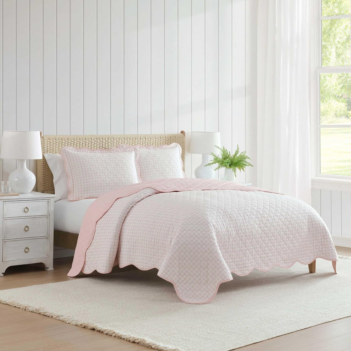 Martha Stewart - King Quilt Set, 100% Soft & Breathable Bedding with a Lightweight Feel for Year Round Comfort, 3 Piece Bed Set with Matching Pillowcases (Olivia Gingham Pink)