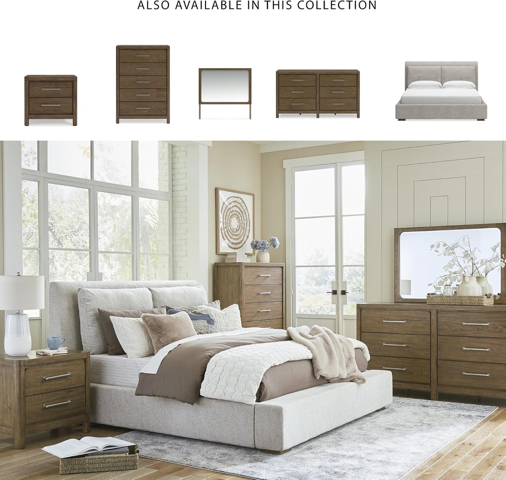 Signature Design by Ashley Cabalynn Casual California King Upholstered Bed, Foundation or Box Spring Needed, Light Brown