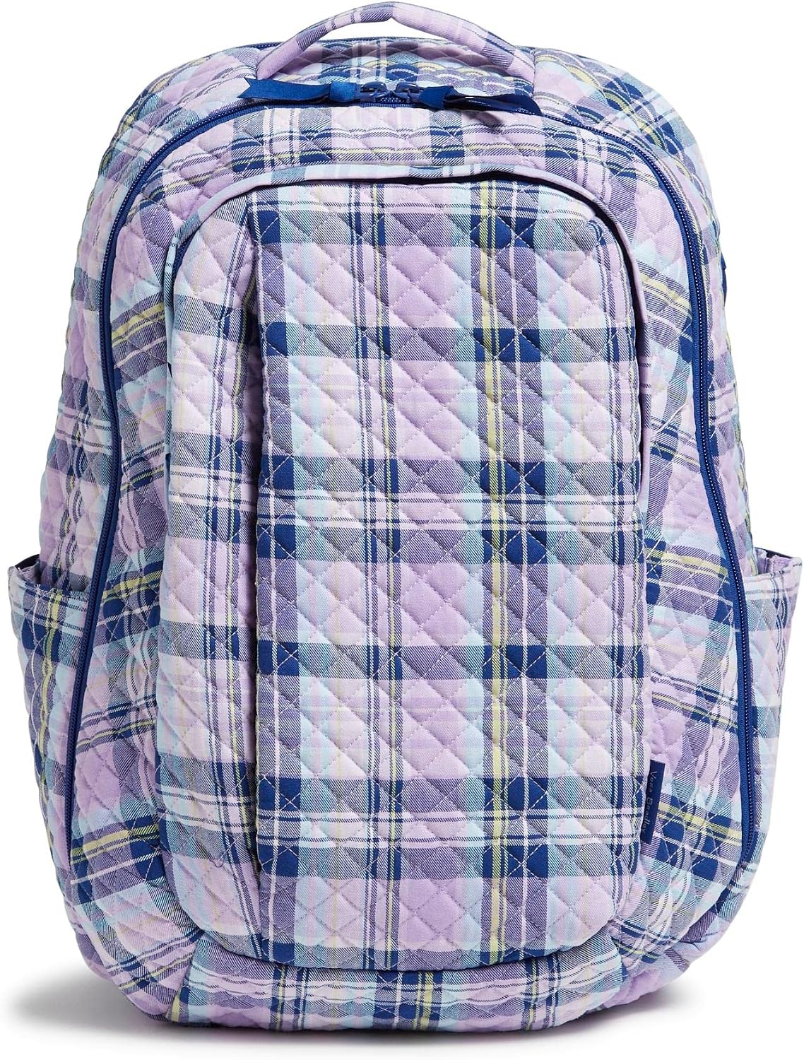Vera Bradley Women's Cotton Large Travel Backpack Travel Bag, Amethyst Plaid - Recycled Cotton, One Size