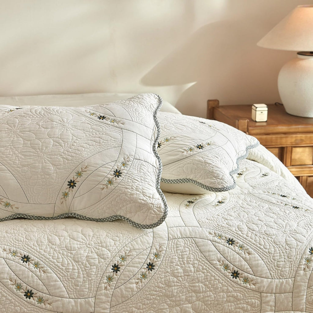 MarCielo 3Pcs Lightweight Cotton Quilt Bedspread Set – European Cottage Floral TC152