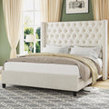 Jocisland Queen Size Bed Frame with 51.6' Wingback Tufted Velvet Headboard, Modern Upholstered Platform Bed, No Box Spring Needed, Easy Assembly, Cream